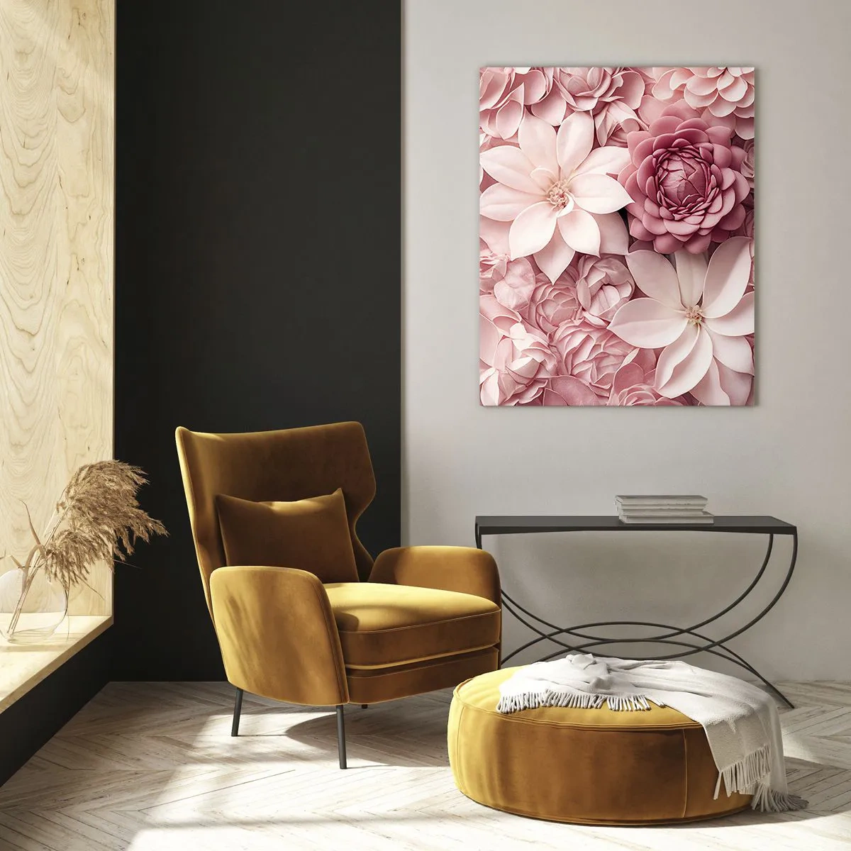 Glasbild - Bild auf glas - Blumen in Rosa- und Weißtönen in künstlerischer Umsetzung - 80x120cm - In rosa Blütenblättern - Moderne Wanddekoration für Wohnzimmer und Schlafzimmer ARTTOR