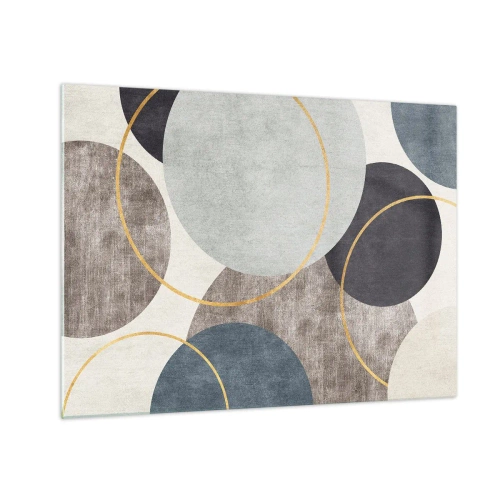 Glasbild - Bild auf glas - Eine Komposition aus Kreisen in gedämpften Farben - 70x50cm - Rad für Rad - Moderne Wanddekoration für Wohnzimmer und Schlafzimmer ARTTOR
