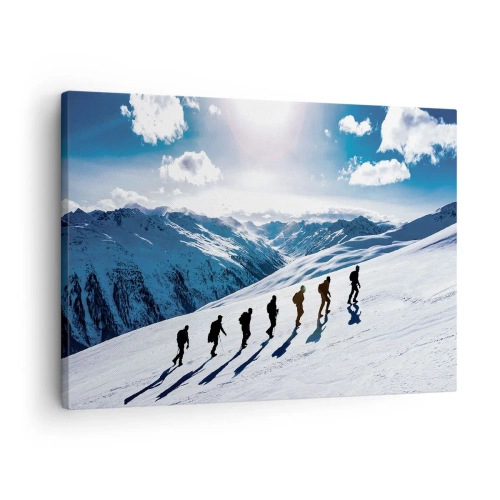 Bild auf Leinwand - Leinwandbild - Eine Gruppe von Bergsteigern wandert einen schneebedeckten Hang hinauf - 70x50cm - Das Team der Eroberer - Moderne Wanddekoration für Wohnzimmer und Schlafzimmer ARTTOR