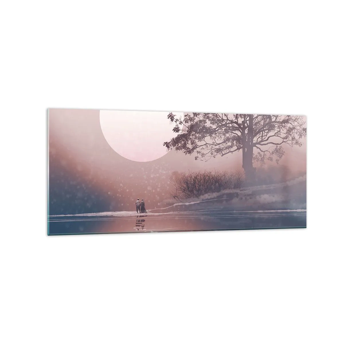 Glasbild - Bild auf glas - Romantische Szene mit dem Mond und einem Baum am Wasser - 120x50cm - Wunder der Nacht - Moderne Wanddekoration für Wohnzimmer und Schlafzimmer ARTTOR