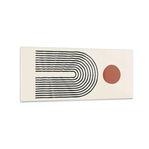 Glasbild - Bild auf glas - Modernes abstraktes Muster mit Linien und einem roten Kreis - 120x50cm - Magnetismus von Formen und Farben - Moderne Wanddekoration für Wohnzimmer und Schlafzimmer ARTTOR