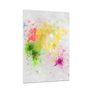 Glasbild - Bild auf glas - Eine Weltkarte in bunten Farbspritzern - 50x70cm - Alle Farben der Welt - Moderne Wanddekoration für Wohnzimmer und Schlafzimmer ARTTOR