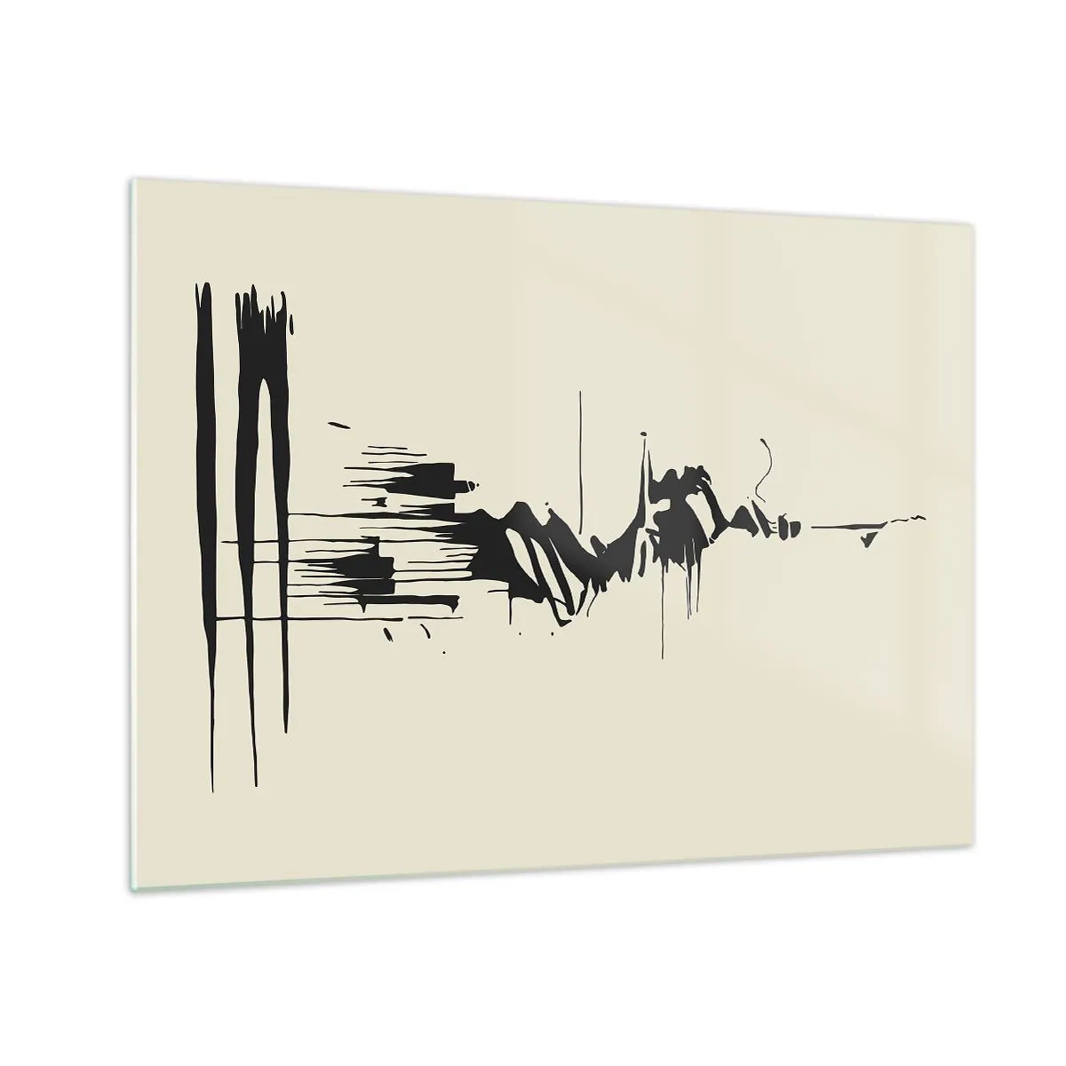 Glasbild - Bild auf glas - Schwarze dynamische Linien und Punkte auf hellem Hintergrund im abstrakten Stil. - 70x50cm - Hastige Abstraktion - Moderne Wanddekoration für Wohnzimmer und Schlafzimmer ARTTOR