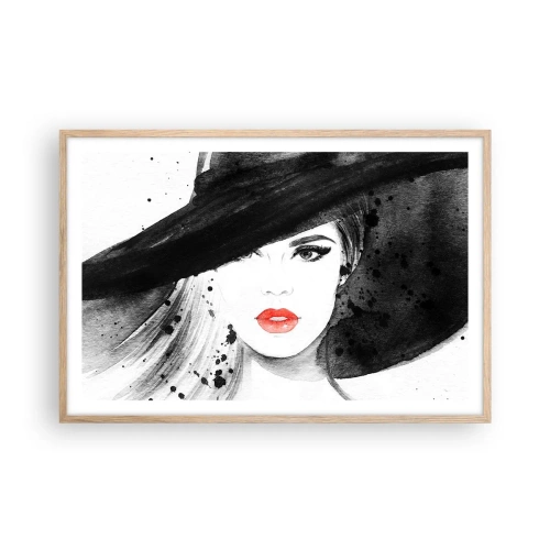 Poster in einem Rahmen aus heller Eiche - Frau in schwarz - 91x61 cm