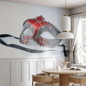 Fototapete Standard Eco - Eine elegante venezianische Maske in den Farben Rot und Schwarz. - 100x70cm - Einladung zum Abschlussball - Moderne Wanddekoration für Wohnzimmer und Schlafzimmer ARTTOR