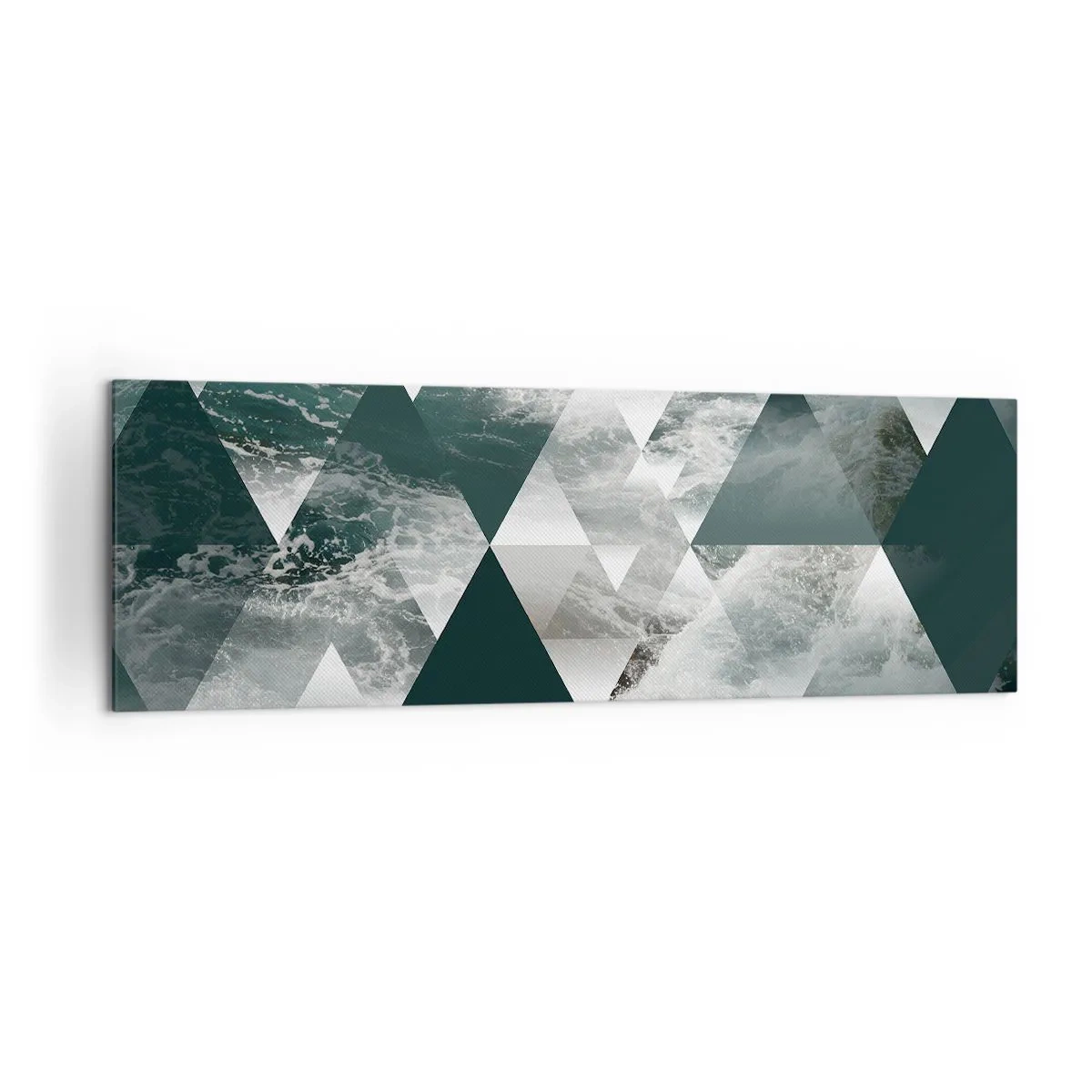 Bild auf Leinwand - Leinwandbild - Geometrisches Muster mit Wellenmotiv in Grüntönen - 160x50cm - Kristallperspektive - Moderne Wanddekoration für Wohnzimmer und Schlafzimmer ARTTOR