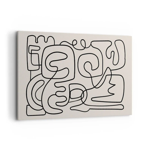 Bild auf Leinwand - Leinwandbild - Abstraktes Linienkunstmuster in Schwarz auf hellem Hintergrund - 120x80cm - Folge der Spur - Moderne Wanddekoration für Wohnzimmer und Schlafzimmer ARTTOR