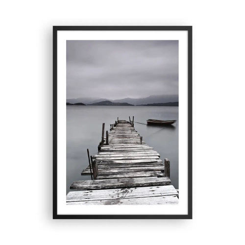 Poster in einem schwarzem Rahmen - Ein alter Pier mit einem Boot auf ruhigem Wasser - 50x70cm - Du kannst morgen gehen - Moderne Wanddekoration für Wohnzimmer und Schlafzimmer ARTTOR