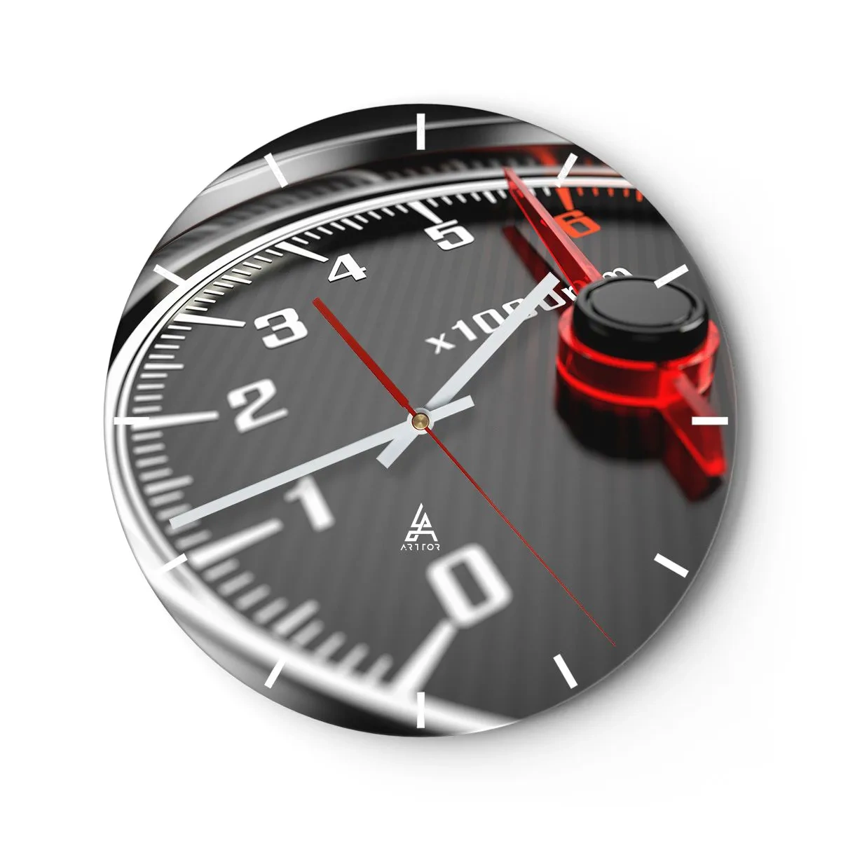 Wanduhr - Glasuhr - Nahaufnahme des Drehzahlmessers im sportlichen Stil - 30x30cm - Vollgas! - Moderne Wanddekoration für Wohnzimmer, Küche und Schlafzimmer ARTTOR