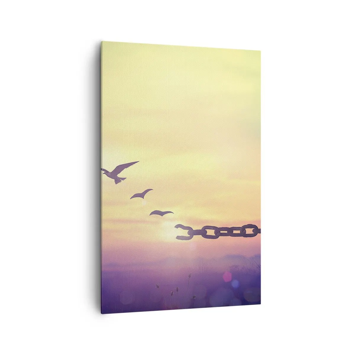 Bild auf Leinwand - Leinwandbild - Symbol der Freiheit mit Vögeln und einer zerbrochenen Kette - 80x120cm - Der Sieg der Freiheit - Moderne Wanddekoration für Wohnzimmer und Schlafzimmer ARTTOR