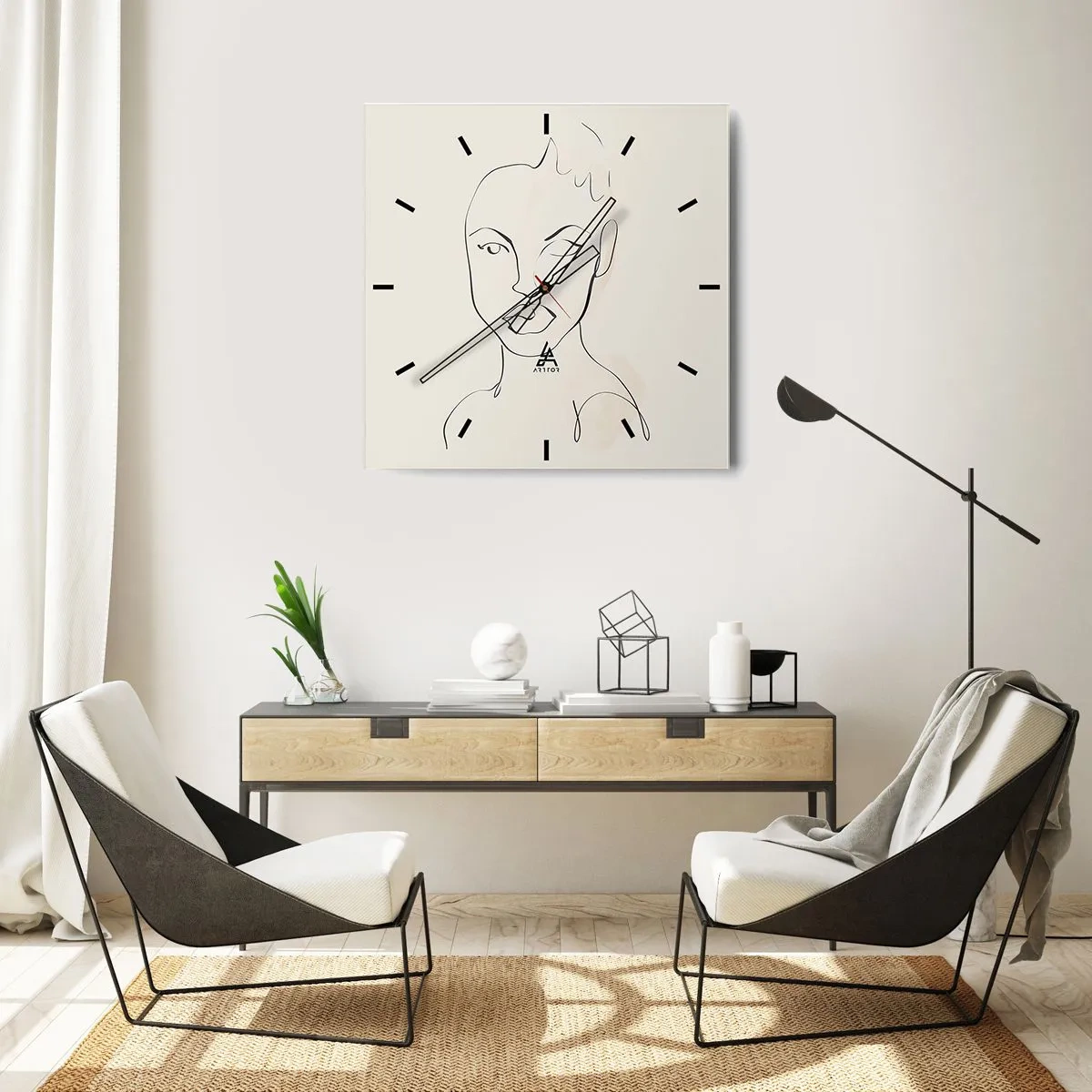 Wanduhr - Glasuhr - Minimalistische Skizze eines Frauengesichts - 30x30cm - Umriss der Sinnlichkeit - Moderne Wanddekoration für Wohnzimmer und Schlafzimmer ARTTOR