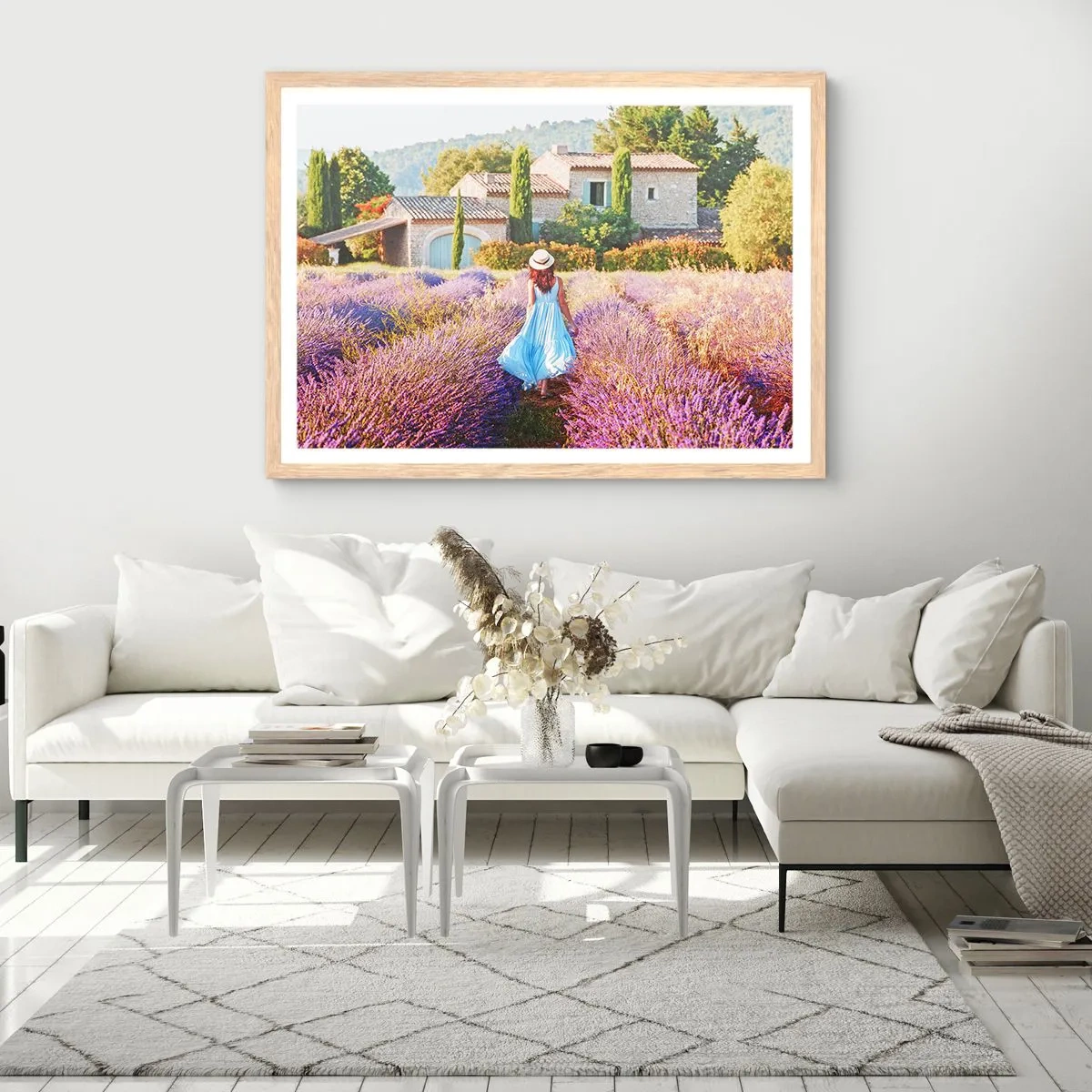 Poster in einem Rahmen aus heller Eiche - Lavendel Mädchen - 70x50 cm