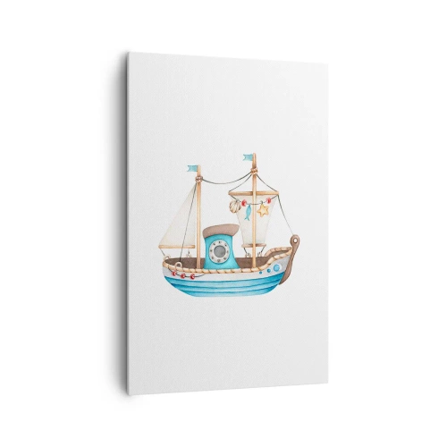 Bild auf Leinwand - Leinwandbild - Abbildung eines Schiffes in Pastellfarben auf weißem Hintergrund - 80x120cm - Ahoi, Abenteuer! - Moderne Wanddekoration für Wohnzimmer und Schlafzimmer ARTTOR