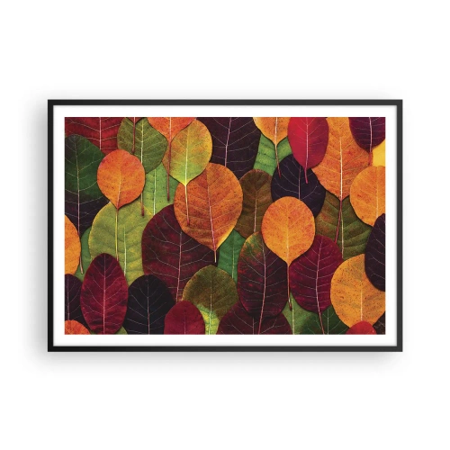 Poster in einem schwarzem Rahmen - Bunte Blätter in einem herbstlichen Muster angeordnet - 100x70cm - Herbstmosaik - Moderne Wanddekoration für Wohnzimmer und Schlafzimmer ARTTOR