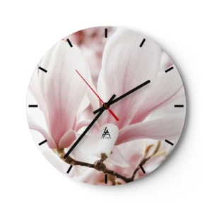 Wanduhr - Glasuhr - Zarte Magnolien in Rosa- und Weißtönen - 30x30cm - Eine Fülle von Zärtlichkeit - Moderne Wanddekoration für Wohnzimmer, Küche und Schlafzimmer ARTTOR