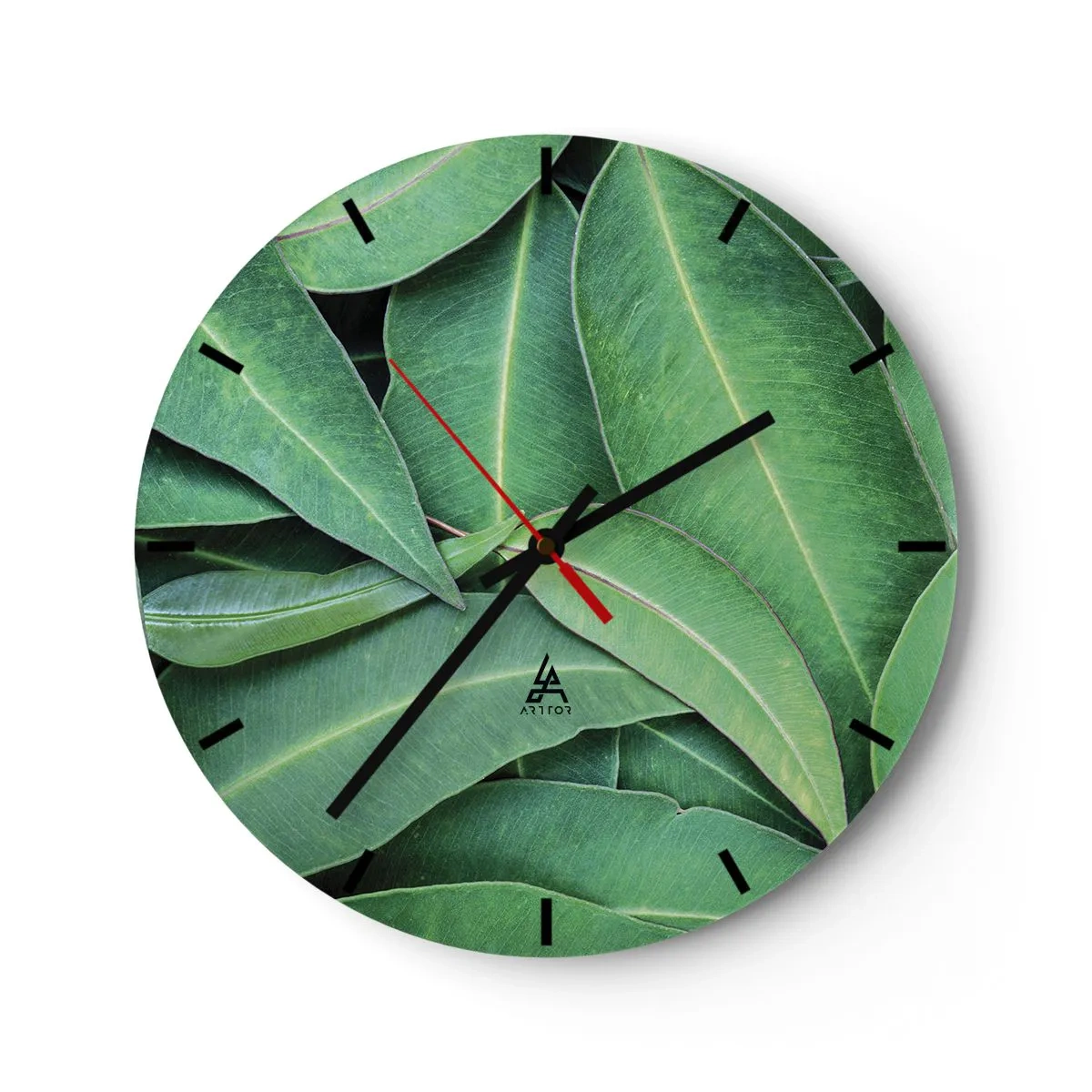 Wanduhr - Glasuhr - Saftige grüne Blätter in einer Makroaufnahme - 30x30cm - Saftig und frisch - Moderne Wanddekoration für Wohnzimmer, Küche und Schlafzimmer ARTTOR