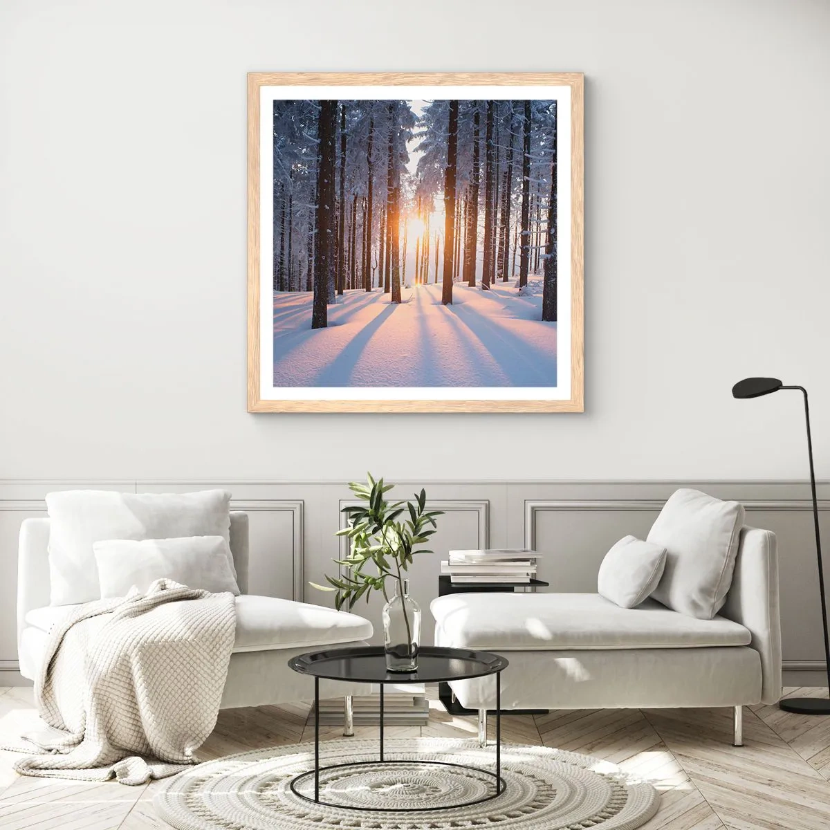 Poster in einem Rahmen aus heller Eiche - Ganz klar schwarz auf weiß - 50x50 cm