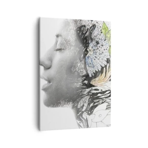 Bild auf Leinwand - Leinwandbild - Profil einer Frau in einer künstlerischen Collage aus Natur und Schwärze - 50x70cm - Eingebettet in der Natur - Moderne Wanddekoration für Wohnzimmer und Schlafzimmer ARTTOR