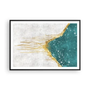 Poster in einem schwarzem Rahmen - Eine abstrakte Komposition in Gold- und Türkistönen - 100x70cm - Goldene Flut - Moderne Wanddekoration für Wohnzimmer und Schlafzimmer ARTTOR