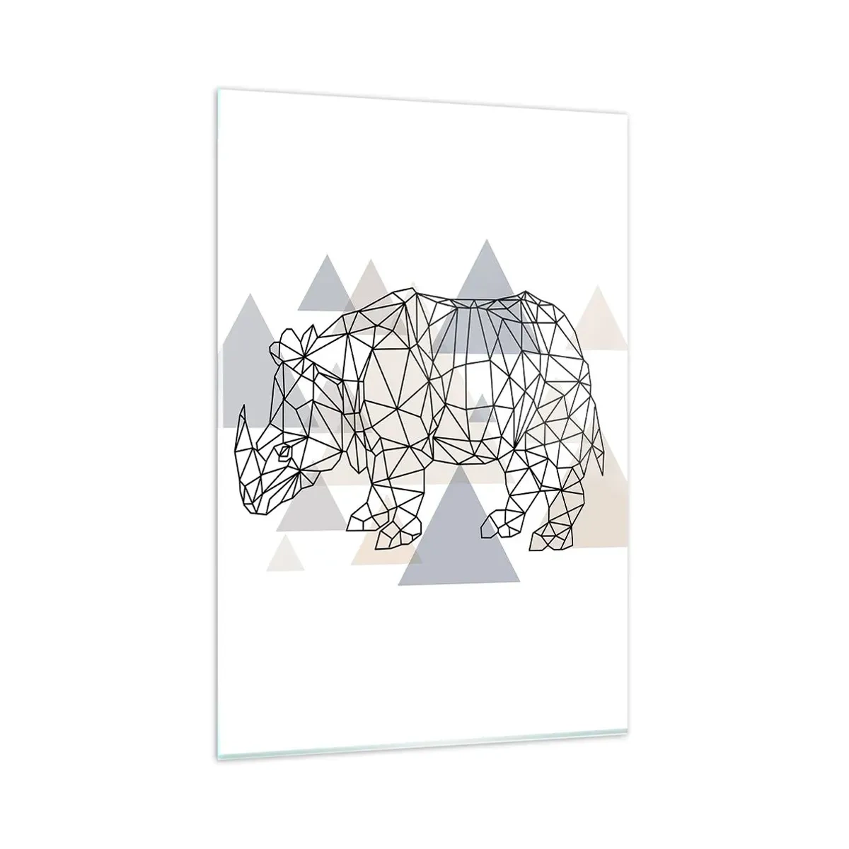 Glasbild - Bild auf glas - Geometrisches Nashorn auf einem Hintergrund aus zarten Dreiecken - 80x120cm - Struktur der Stärke - Moderne Wanddekoration für Wohnzimmer und Schlafzimmer ARTTOR