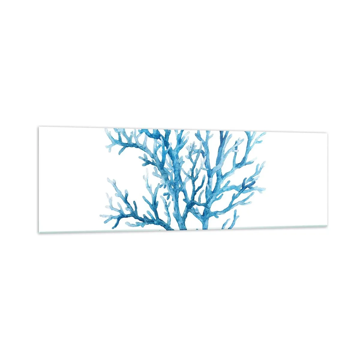 Glasbild - Bild auf glas - Blaue Koralle auf weißem Hintergrund mit minimalistischem Flair - 160x50cm - Nautisches Filigran - Moderne Wanddekoration für Wohnzimmer und Schlafzimmer ARTTOR