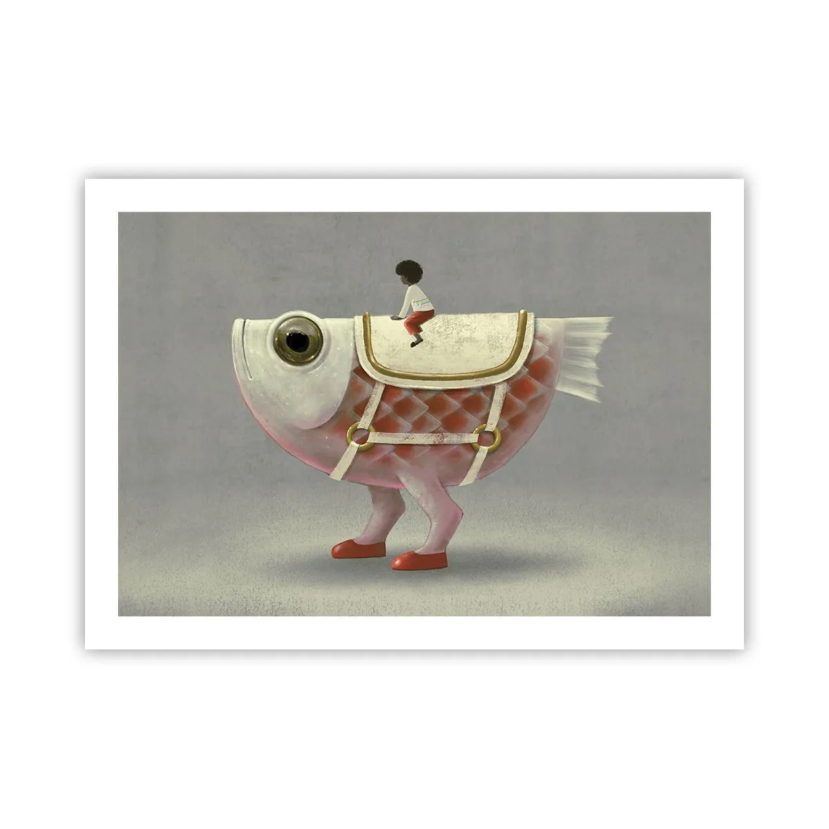 Poster - Reiter auf einem surrealen Fisch - 70x50 cm
