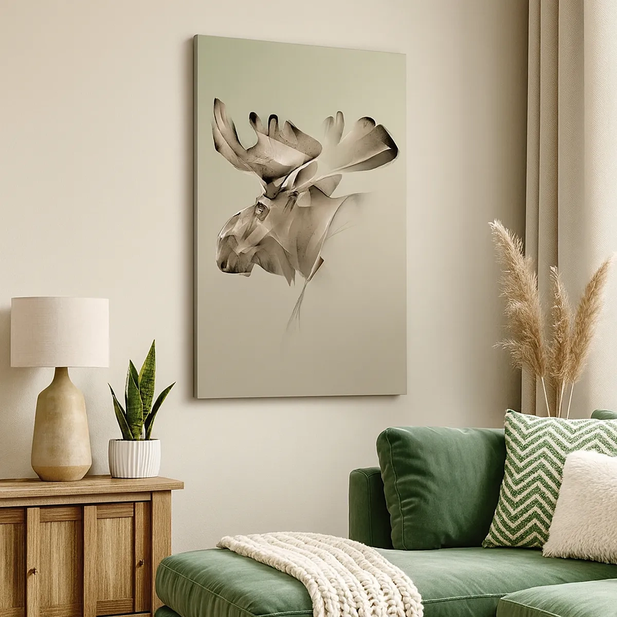 Bild auf Leinwand - Leinwandbild - Ein abstraktes Bild eines Elches auf einem minimalistischen Hintergrund - 50x70cm - Die sanfte Kraft des Friedens - Moderne Wanddekoration für Wohnzimmer und Schlafzimmer ARTTOR