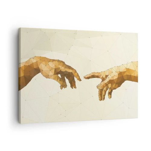 Bild auf Leinwand - Leinwandbild - Geometrische Hände, die sich vor hellem Hintergrund nacheinander ausstrecken - 70x50cm - Göttliche Geometrie - Moderne Wanddekoration für Wohnzimmer und Schlafzimmer ARTTOR