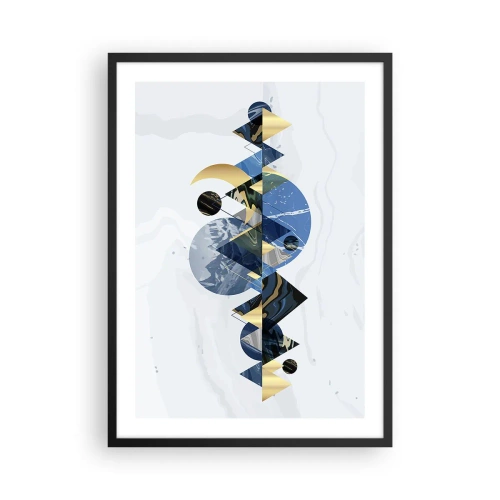 Poster in einem schwarzem Rahmen - Geometrische Abstraktion mit goldenen und marineblauen Elementen - 50x70cm - Geometrische Landschaft - Moderne Wanddekoration für Wohnzimmer und Schlafzimmer ARTTOR