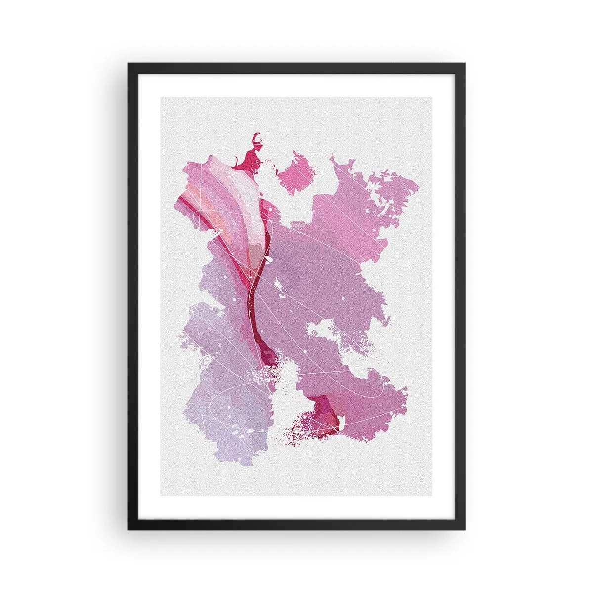 Poster in einem schwarzem Rahmen - Abstrakte Karte in Rosa- und Lilatönen - 50x70cm - Karte der Rosawelt - Moderne Wanddekoration für Wohnzimmer und Schlafzimmer ARTTOR