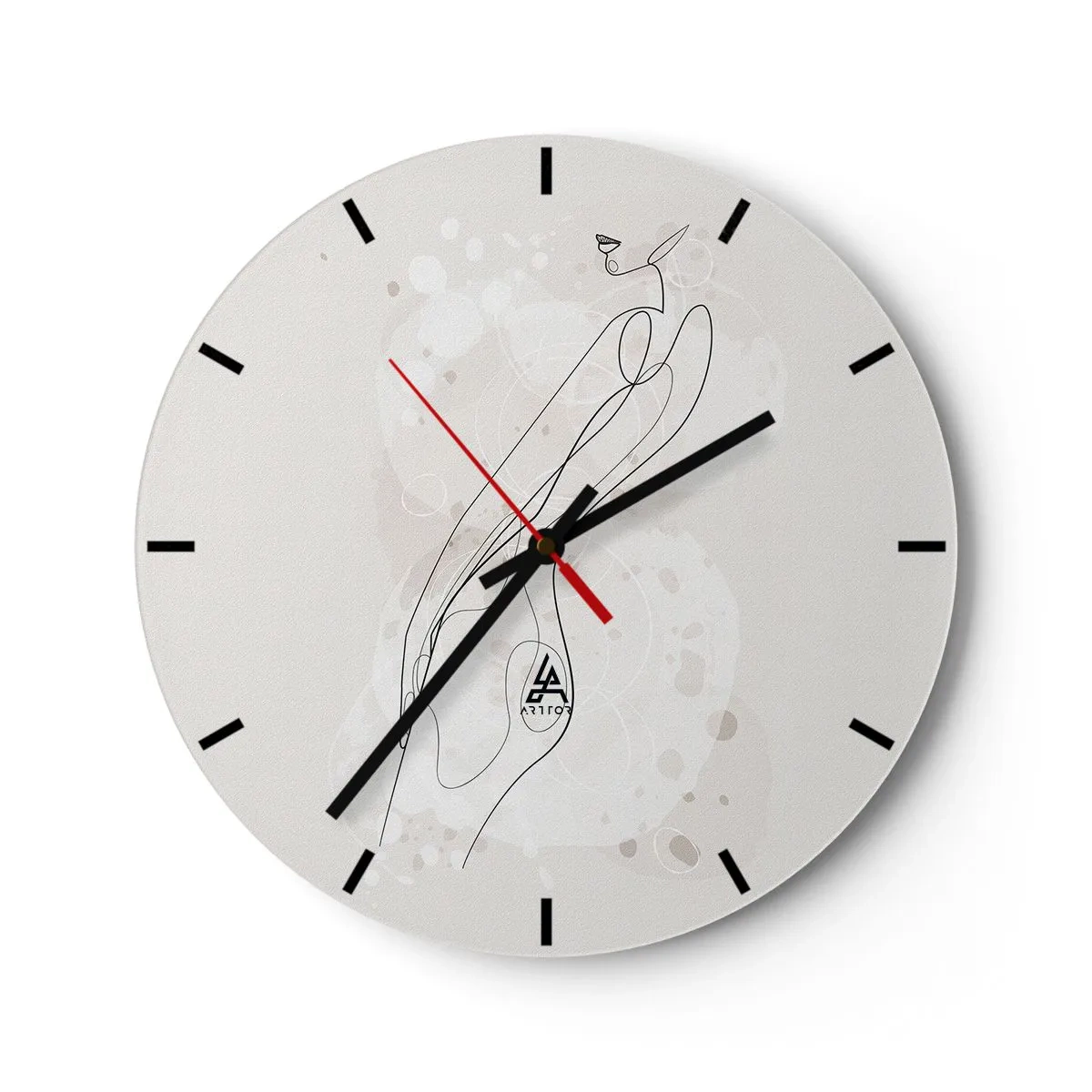 Wanduhr - Glasuhr - Eine minimalistische Silhouette einer Frau, gezeichnet mit einer dünnen Linie auf hellem Hintergrund. - 30x30cm - Der Blick schweift - Moderne Wanddekoration für Wohnzimmer, Küche und Schlafzimmer ARTTOR