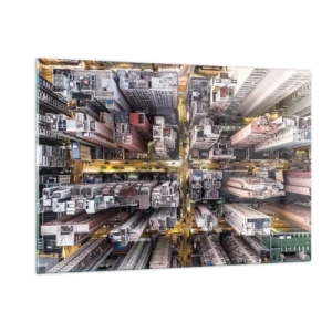 Glasbild - Bild auf glas - Die Metropole aus der Vogelperspektive - 120x80cm - Grüße aus Hongkong - Moderne Wanddekoration für Wohnzimmer und Schlafzimmer ARTTOR