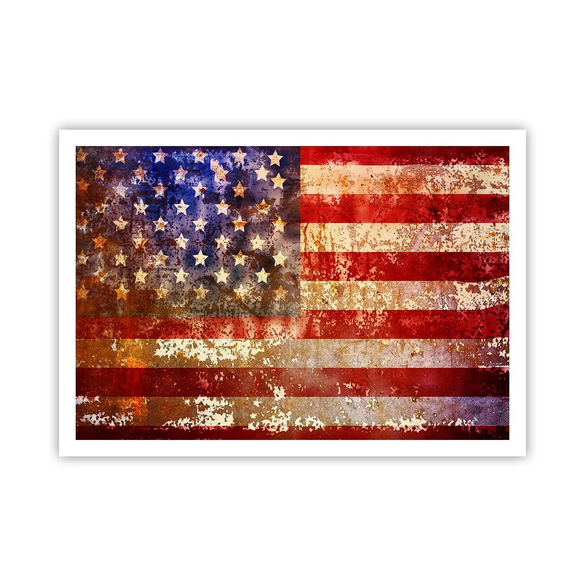 Poster - Stilisierte US-Flagge mit gealtertem Effekt - 100x70cm - Ruhm verblasst nicht - Moderne Wanddekoration für Wohnzimmer und Schlafzimmer ARTTOR