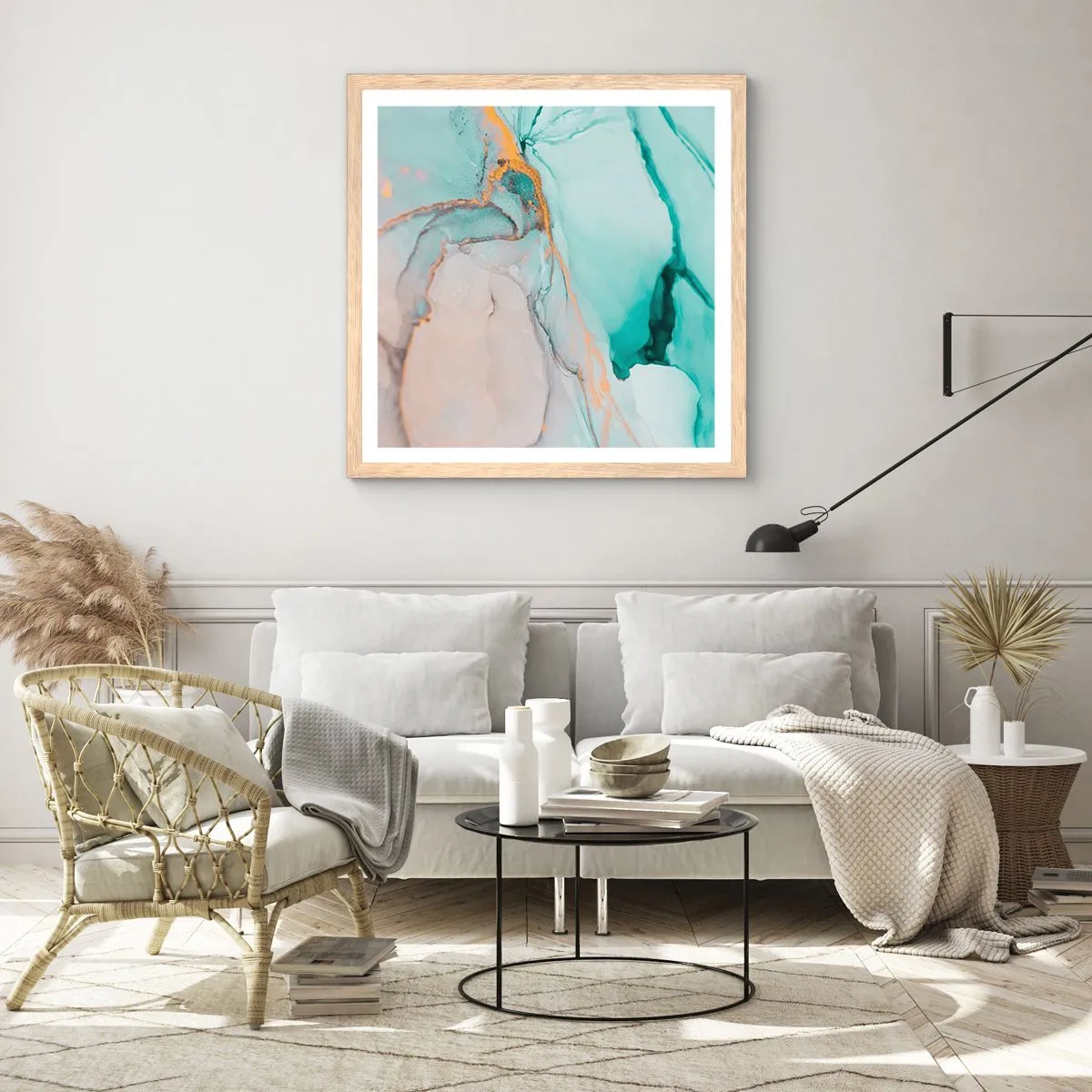 Poster in einem Rahmen aus heller Eiche - Ein Tanz der Formen und Farben - 60x60 cm