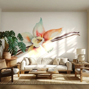 Fototapete Premium Canvas - Aquarell-Blumenillustration in Pastellfarben - 100x70cm - Süße mit Farbe verschüttet - Moderne Wanddekoration für Wohnzimmer und Schlafzimmer ARTTOR