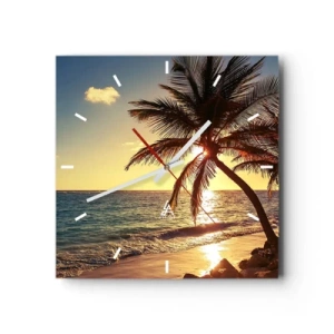 Wanduhr - Glasuhr - Tropischer Sonnenuntergang über einem Strand mit Palmen - 30x30cm - Sommer unter Palmen - Moderne Wanddekoration für Wohnzimmer und Schlafzimmer ARTTOR