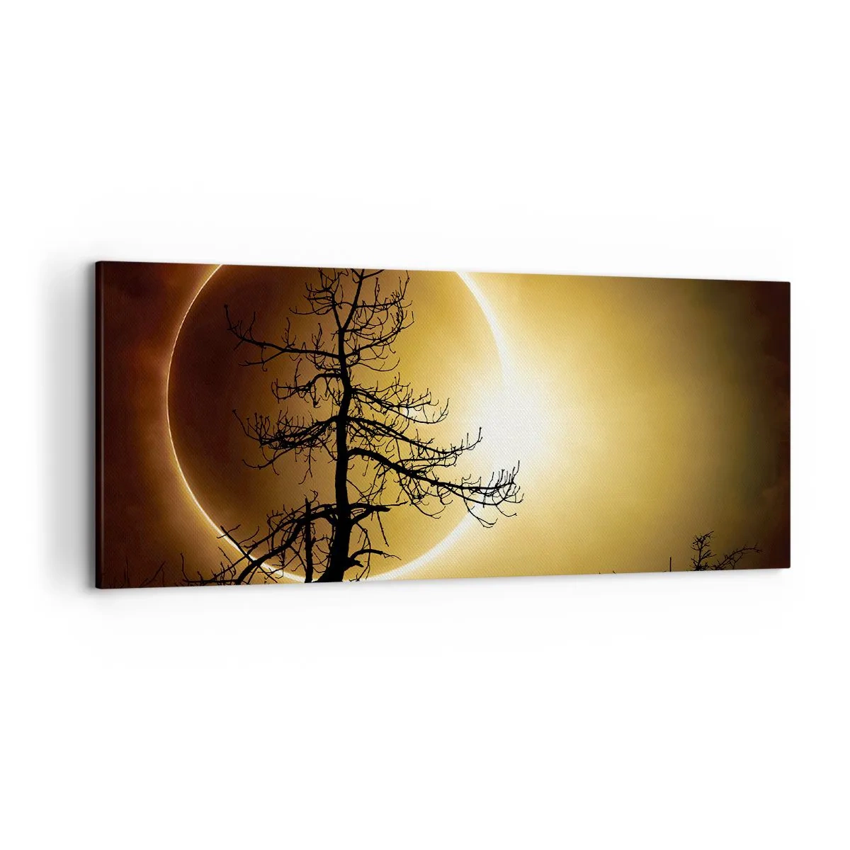 Bild auf Leinwand - Leinwandbild - Sonnenfinsternis mit einer Baumsilhouette im Vordergrund - 120x50cm - Totale Finsternis - Moderne Wanddekoration für Wohnzimmer und Schlafzimmer ARTTOR