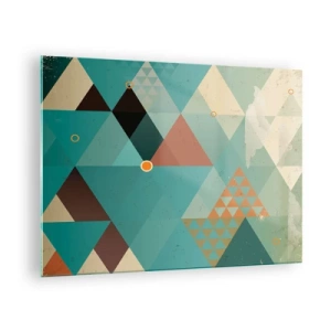 Glasbild - Bild auf glas - Geometrie in Türkis- und Brauntönen mit Dreiecken - 70x50cm - Einheit der Vielheit, Vielheit der Einheit - Moderne Wanddekoration für Wohnzimmer und Schlafzimmer ARTTOR