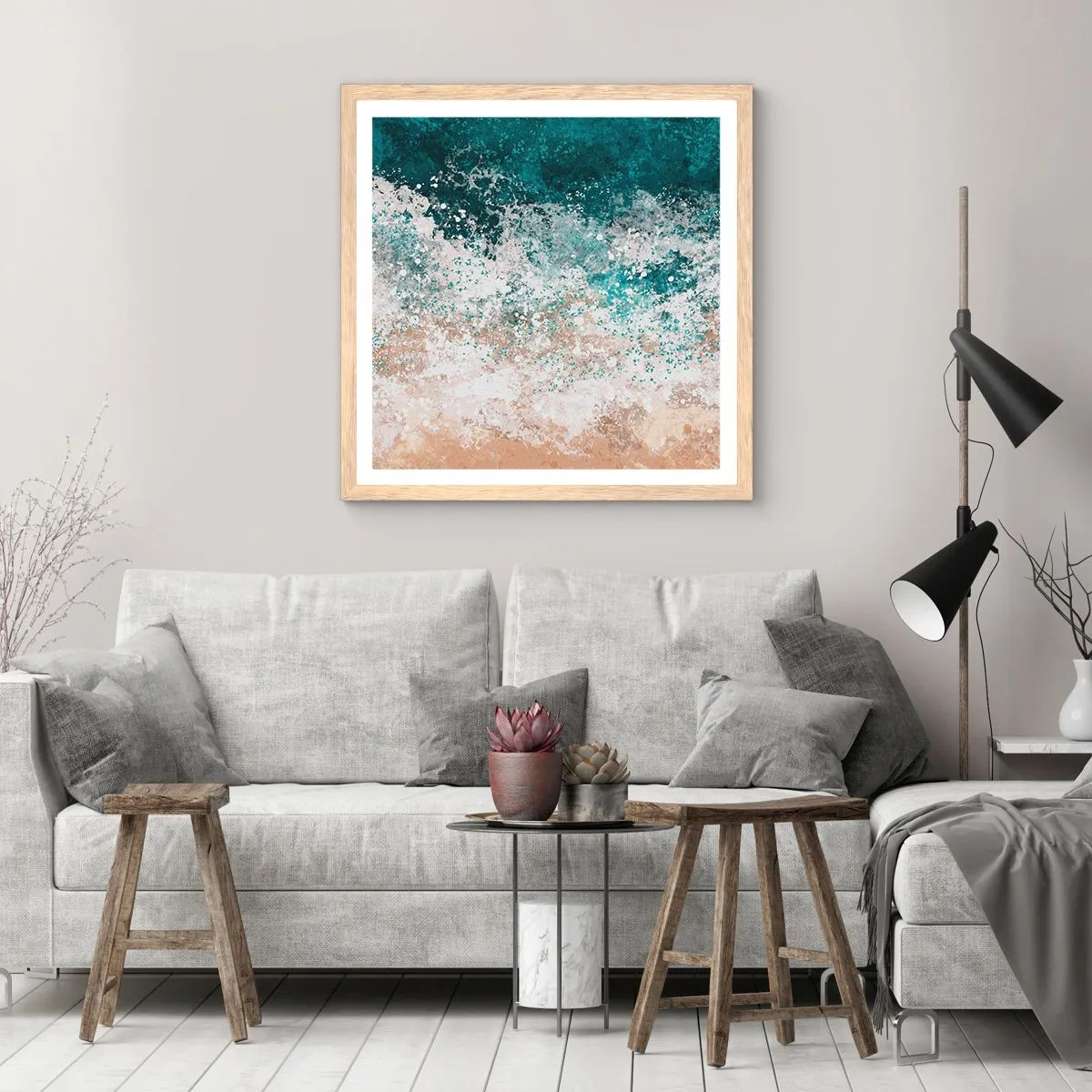 Poster in einem Rahmen aus heller Eiche - Meeresgeschichten - 50x50 cm