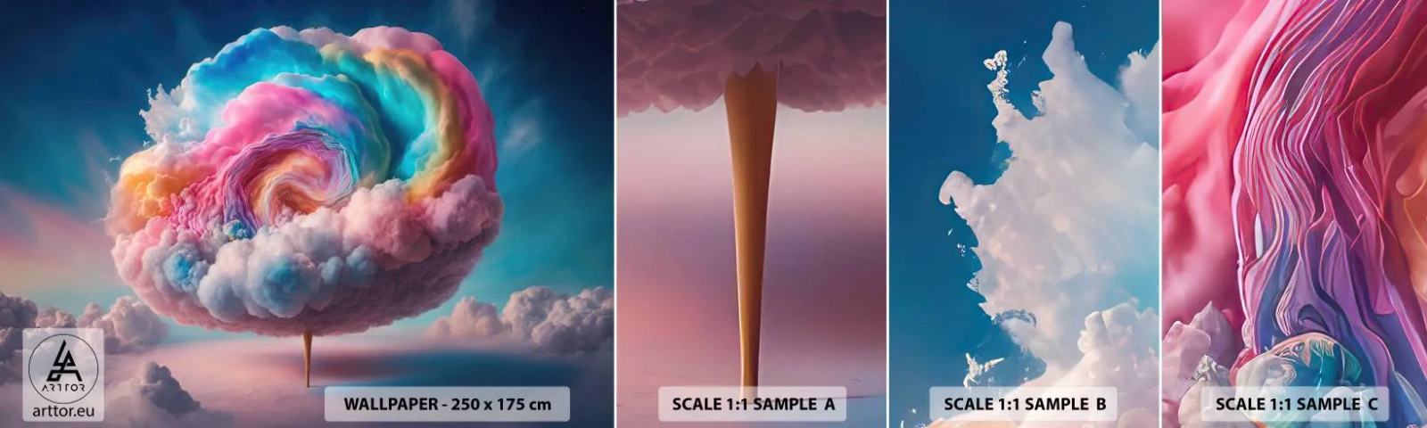 Fototapeten Muster Selbstklebend Deluxe Sticker - Traum von einem Vergnügungspark - Pastell, Wolken, Zuckerhaltig - 100x30 cm