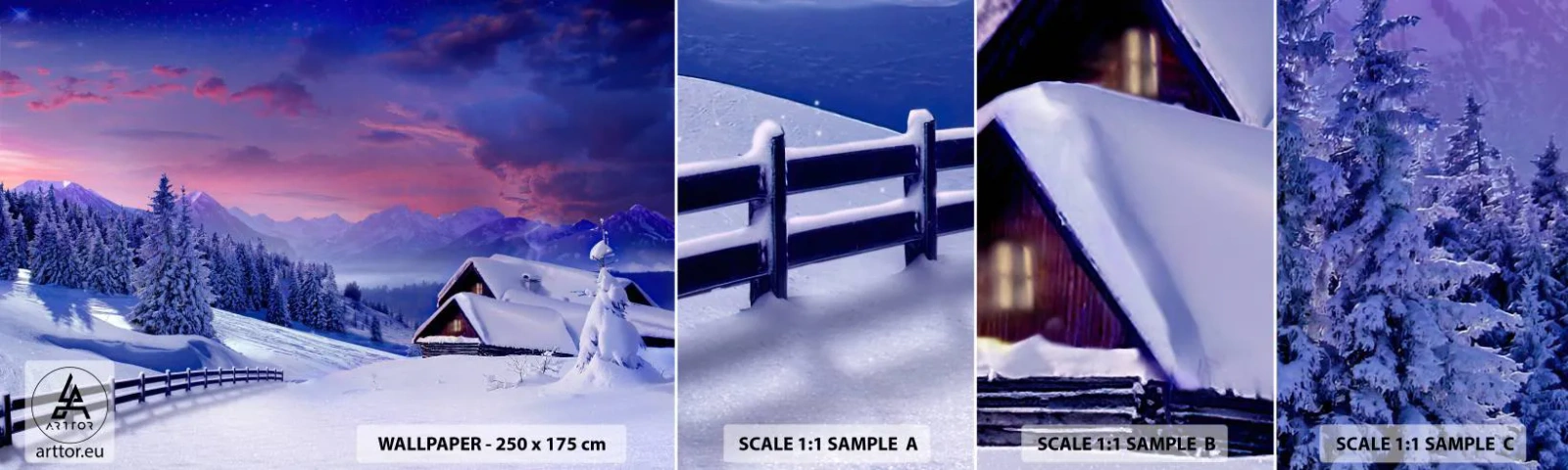 Fototapetenmuster Standard Eco - Stille Nacht - Landschaft, Winter, Alpen - 100x30 cm