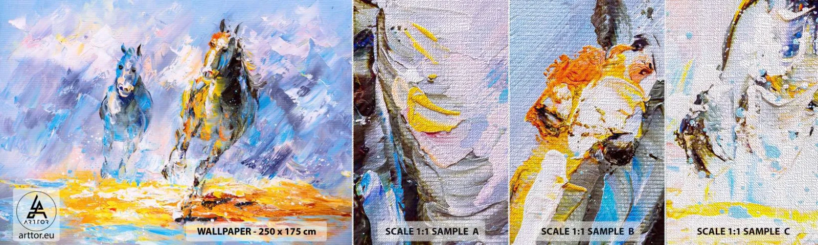 Fototapeten Muster Premium Canvas - Galopp durch die Blendung - Tiere, Pferde, Impressionismus - 100x30 cm