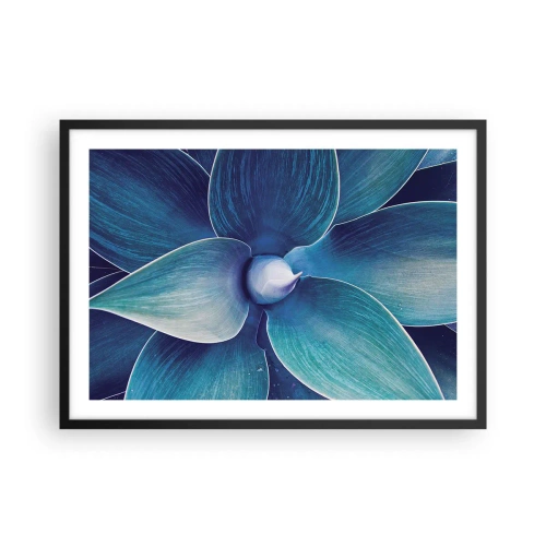 Poster in einem schwarzem Rahmen - Nahaufnahme einer abstrakten Blume in Blautönen - 70x50cm - Bläulich vom Himmel - Moderne Wanddekoration für Wohnzimmer und Schlafzimmer ARTTOR