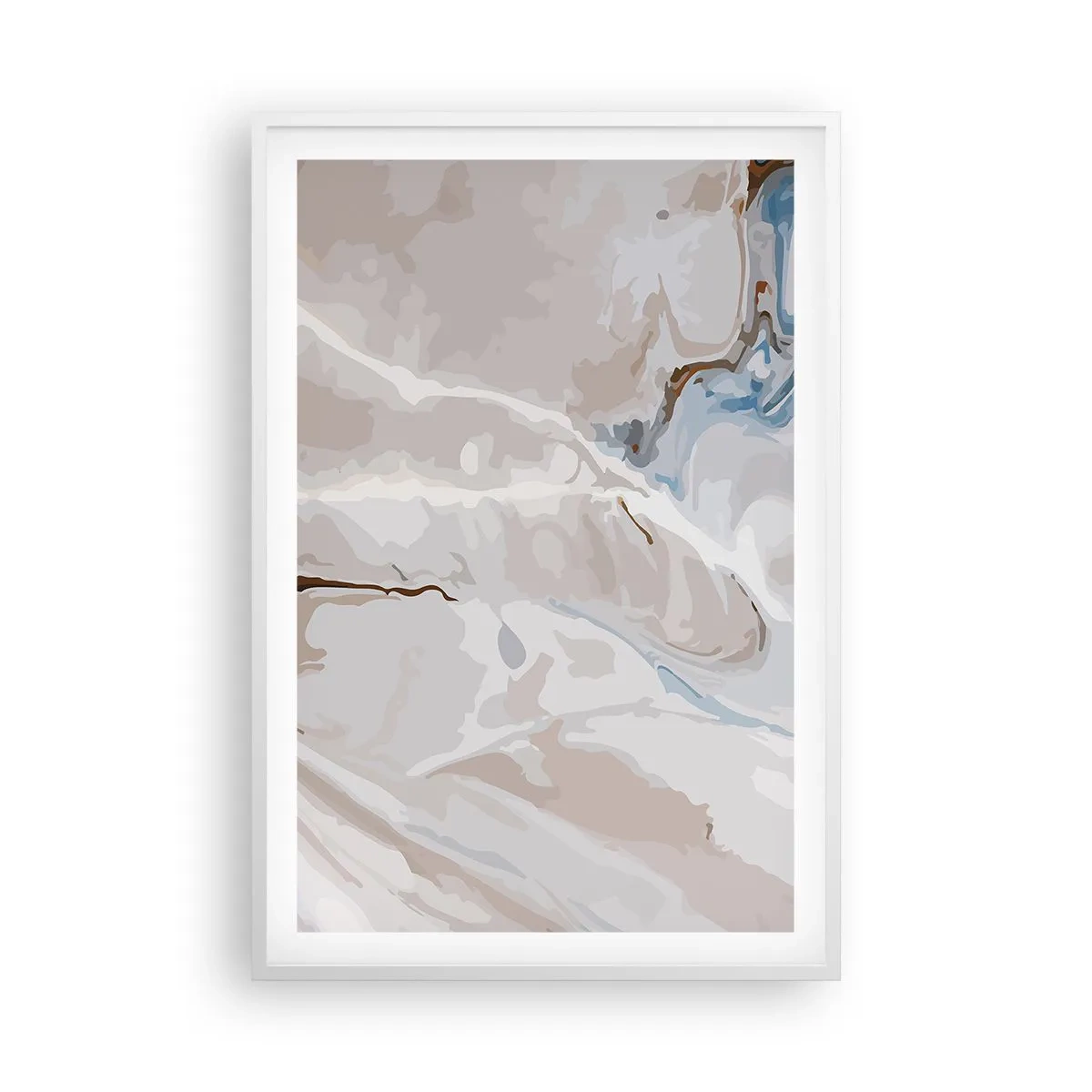 Poster in einem weißen Rahmen - Blau schlängelt sich unter dem Weiß - 61x91 cm