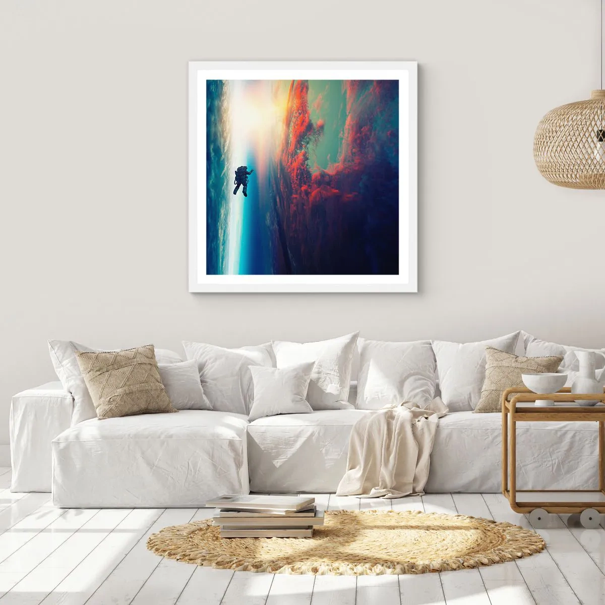 Poster in einem weißen Rahmen - Sich dem Universum stellen - 30x30 cm