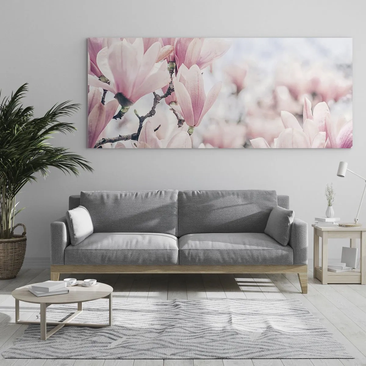 Glasbild - Bild auf glas - Dezente Magnolienblüten in zarten Rosatönen - 120x50cm - Das Ideal der Subtilität - Moderne Wanddekoration für Wohnzimmer und Schlafzimmer ARTTOR