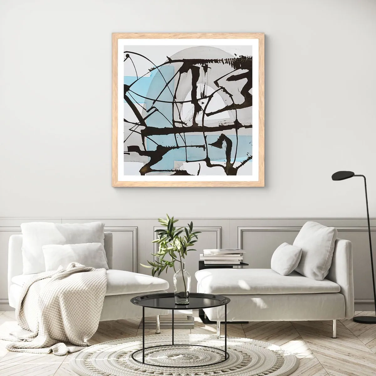 Poster in einem Rahmen aus heller Eiche - Trotzdem blau - 40x40 cm