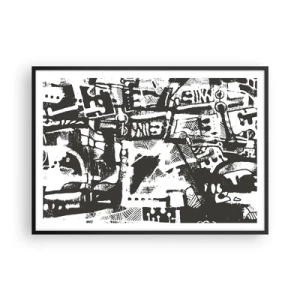 Poster in einem schwarzem Rahmen - Abstraktes monochromes Retro-Muster - 100x70cm - Ordnung oder Chaos? - Moderne Wanddekoration für Wohnzimmer und Schlafzimmer ARTTOR