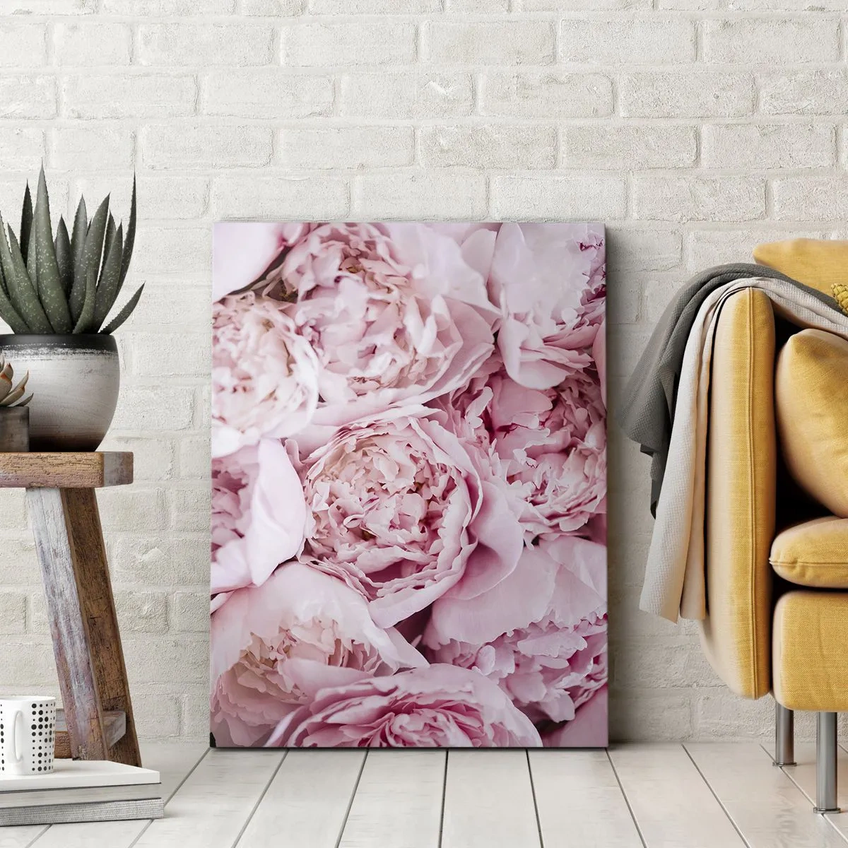 Bild auf Leinwand - Leinwandbild - Eine Nahaufnahme eines Straußes rosa Pfingstrosen - 50x70cm - Anschmiegsam und duftend - Moderne Wanddekoration für Wohnzimmer und Schlafzimmer ARTTOR