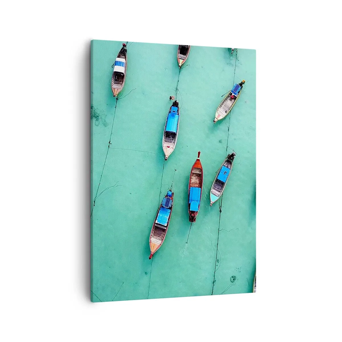 Bild auf Leinwand - Leinwandbild - Boote auf türkisfarbenem Wasser aus der Vogelperspektive - 50x70cm - In freudiger Erwartung - Moderne Wanddekoration für Wohnzimmer und Schlafzimmer ARTTOR